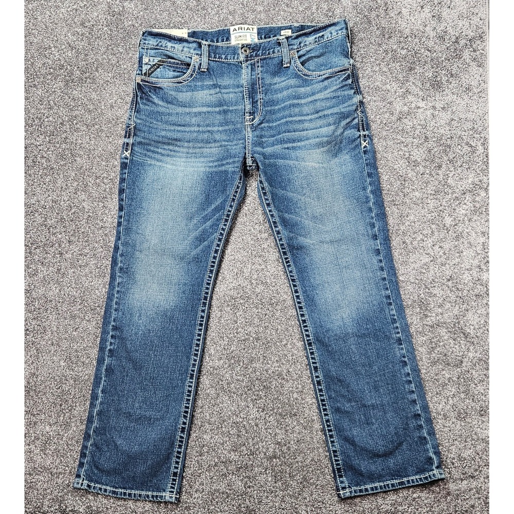 NWT Ariat M7 Slim Fit Straight Leg Jeans Mens 40x32 Blue Silverton Stretch Denim